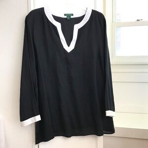 RALPH LAUREN 100% Linen Tunic Long Sleeve Black and White Women’s Plus Size 3X